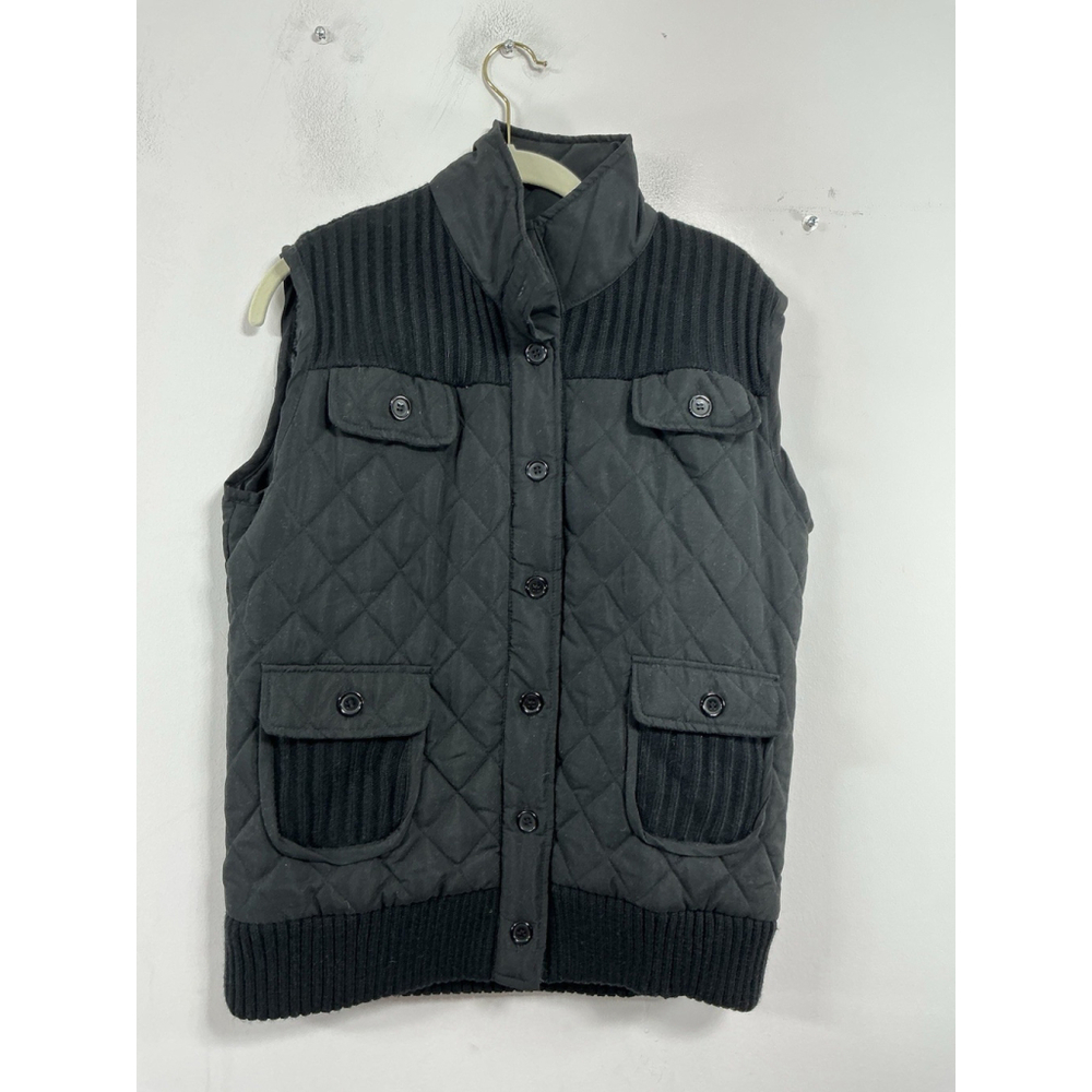 Womans Excellent Condition Euro Joy Lined Button Front Vest Small Black